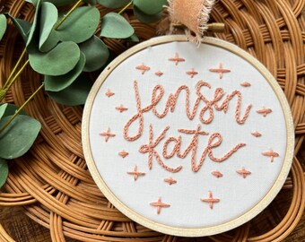 Name and Birth announcement | hand embroidery keepsake | baby ornament | personalized gift for boy or girl | baby name | baby shower gift