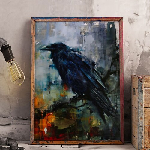 Raven Watercolor Art Print Raven Painting Wall Art Decor Etsy