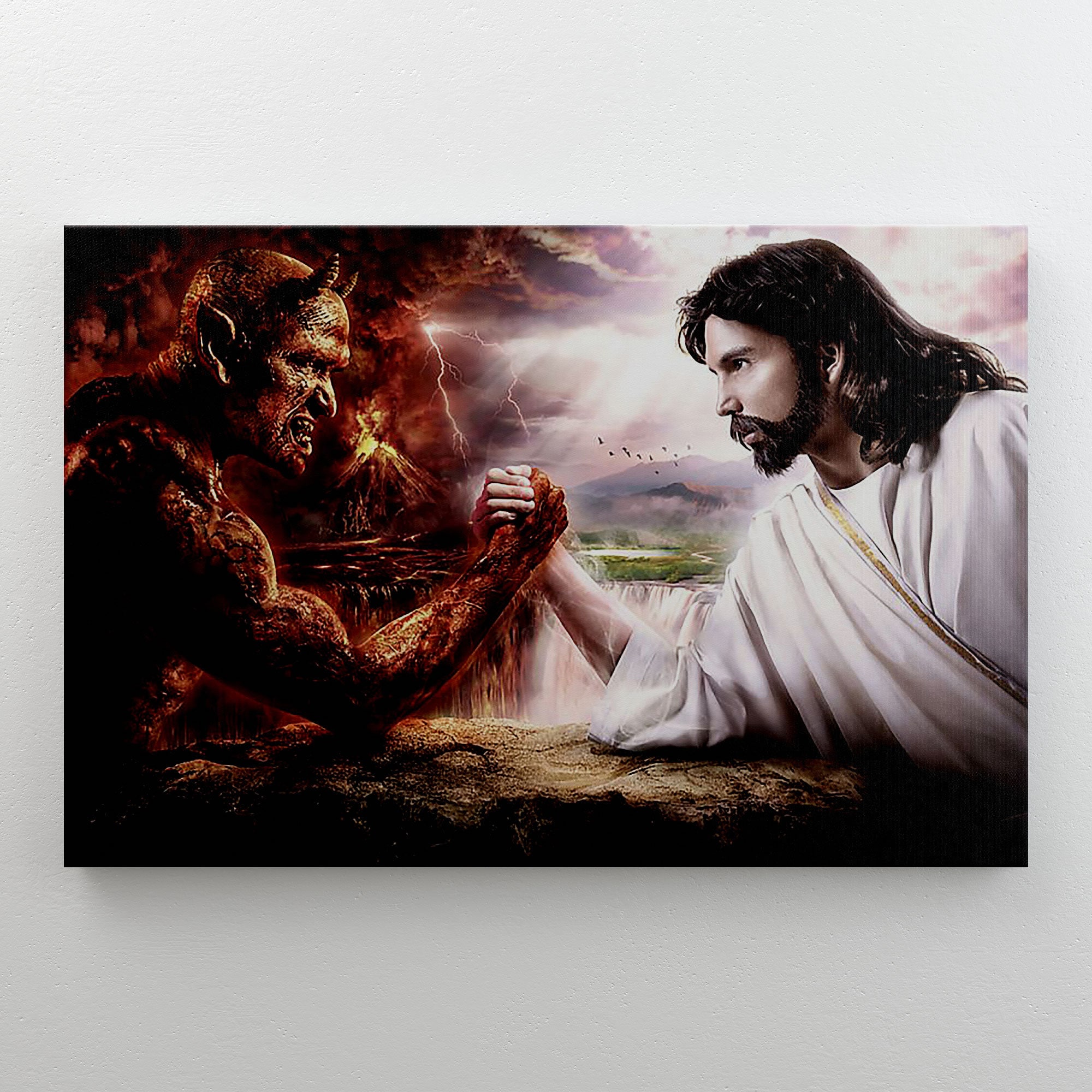 Jesus Christ Fight Vs the Devil Satan Poster or Canvas - Etsy UK