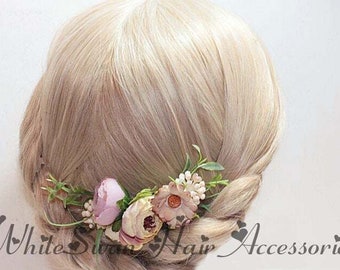 Flower Hair Comb for Wedding / Comb, Wedding Comb, Bridal Comb, Pink Comb, Flower Comb, Leaf Comb