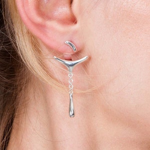 Sterling Silver Drop Ear Jackets – Adjustable Stud Earrings – Water Droplet Design – Handmade Designer Jewellery – Gift for Her
