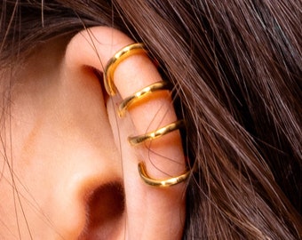 Waterfall High Ear Cuff In 18ct Gold Vermeil, No Piercing Required, Award Winning Designer Gold Jewellery, Unique Gold Ear Cuff