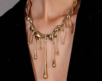 Multi Drop Necklace in Gold Vermeil, Award winning designer jewellery, occasion, unique and stylish, bestseller, gold jewellery, valuable