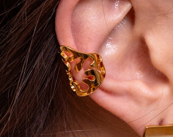 Tall Splash Ear Cuff In 18ct gold vermeil, Simple Gold Ear Cuff, No Piercing, Award Winning Designer Gold Jewellery, Dainty Gold Earring