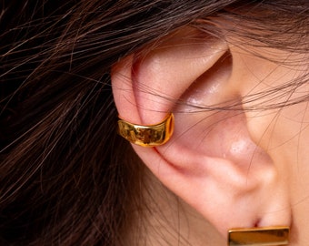Flat plain cuff in 18ct Gold Vermeil, Simple Gold Ear Cuff, No Piercing Earring, Award Winning Designer Gold Jewellery, Dainty Gold Earring