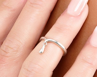Silver Midi Ring, Top Finger Ring, Fashion Silver Ring, Droplet Midi Ring, Cute Ring, Small Size Ring, Tiny Silver Ring, Childrens Rings