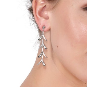 Sycamore Earrings, Silver Drop Earrings, Diamond Drop Earrings, Statement Drop Earrings, Dangle Diamond Earrings, Botanical Silver Earrings image 1