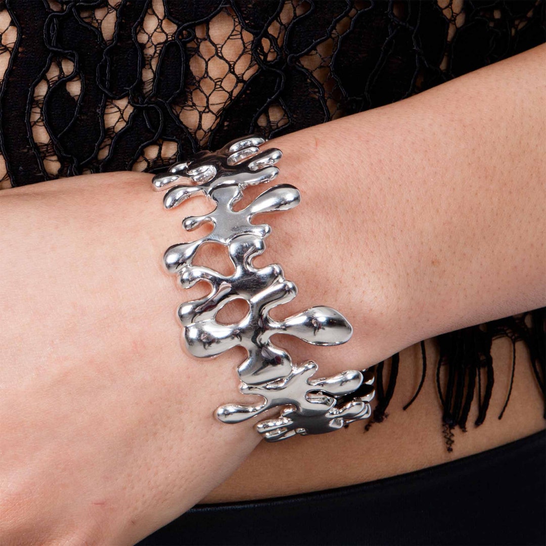Splash Statement Hinged Bangle Cuff in Gold or Silver - Etsy