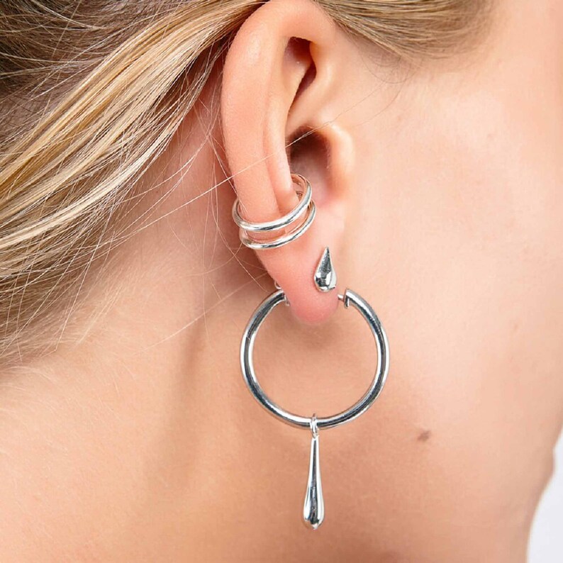 Hoops with Drop, Silver Hoop Earrings, Designer Silver Hoops, Charm Hoop Earrings, Everyday Wear Hoops, Silver Hoops, Designer Silver Hoops image 3