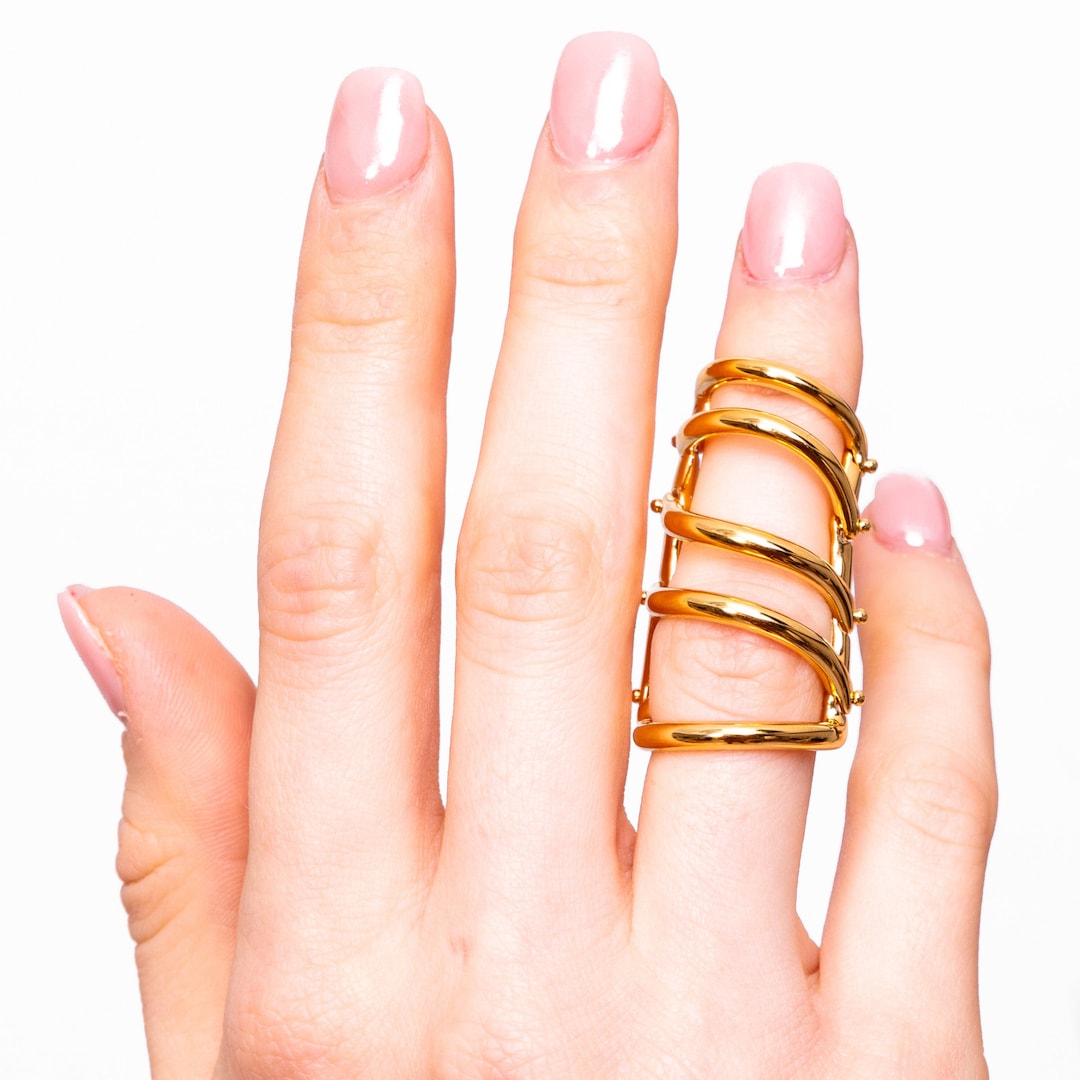 18ct Gold Vermeil Armour Ring: Adjustable Full Finger Statement Ring - Etsy