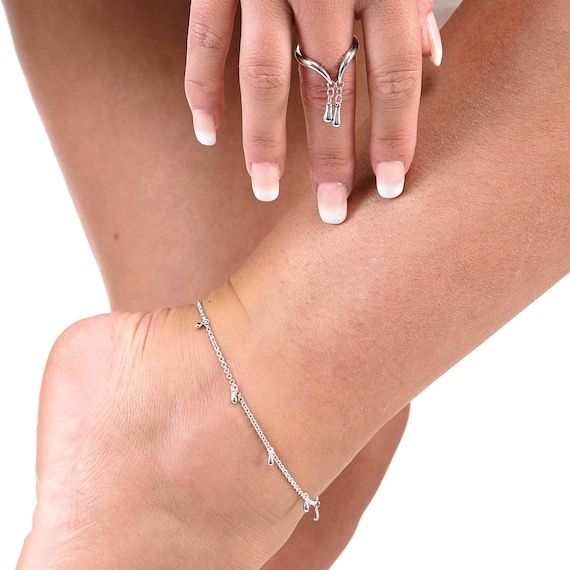 Multi Drop Anklet Charm Anklet Silver Anklet Extra Long
