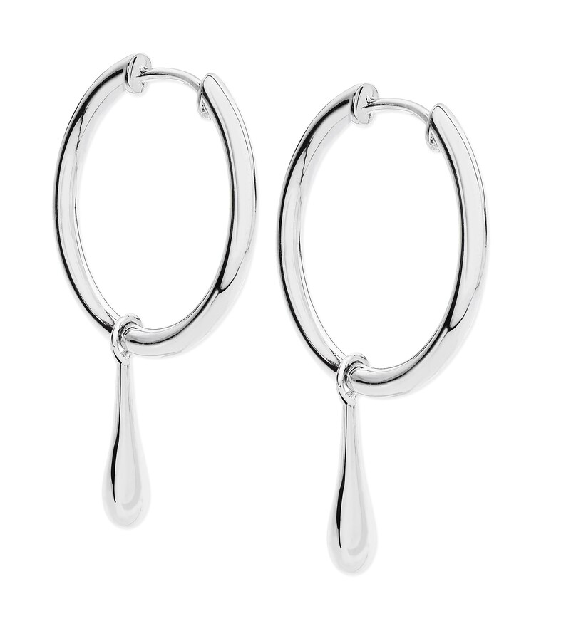 Hoops with Drop, Silver Hoop Earrings, Designer Silver Hoops, Charm Hoop Earrings, Everyday Wear Hoops, Silver Hoops, Designer Silver Hoops image 6