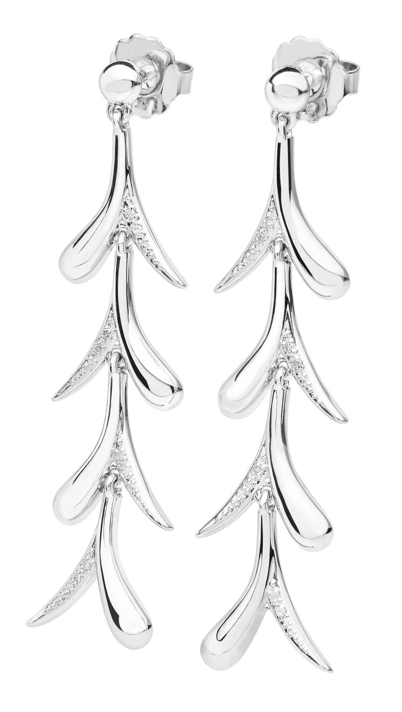 Sycamore Earrings, Silver Drop Earrings, Diamond Drop Earrings, Statement Drop Earrings, Dangle Diamond Earrings, Botanical Silver Earrings image 4