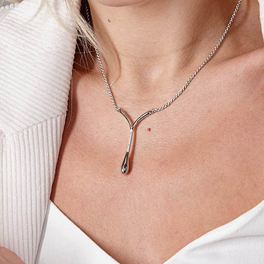 Ladies Necklace Sterling Silver 925 Sapphire & Diamante Drop Pendant Necklace main image 1