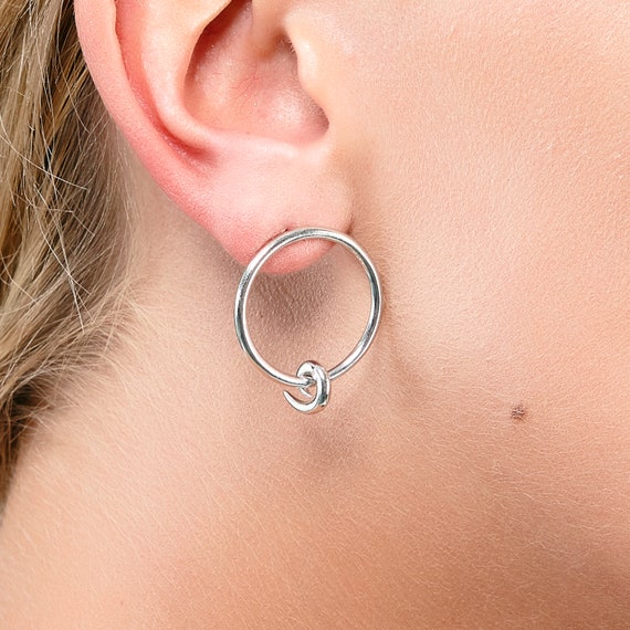 Circle Earrings Flat Hoops Silver Hoops Charm Earrings Silver