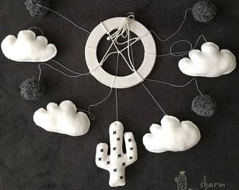 Baby crib mobile, Baby mobile clouds, Nursery decoration, Nursery decor, Cactus nursery, Cloud mobile, Nursery cloud, Filz baby mobile