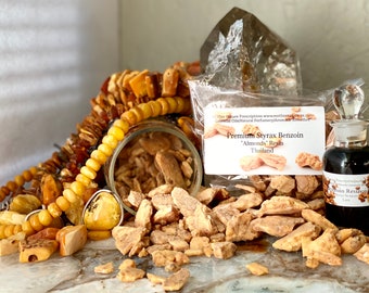 Benzoin Resin "Almonds" Premium Benzoin  Styrax benzoides Incense Meditation Gum Benzoin Gum Benjamin Loban  Sambrani  Siliphion Laserpitium