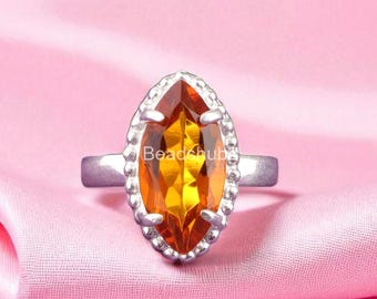 Natural Citrine Gemstone Marquise Ring, Handmade 925 Sterling Silver Ring,  Unique Boho Jewelry, November Birthstone Gift For Her