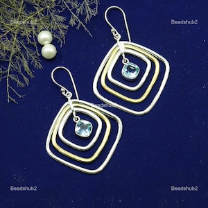 Sky Blue Topaz Earrings For Girlfriend, Square Gemstone Earrings, Square Cut Earrings Jewelry, 925 Solid Sterling Silver Earrings