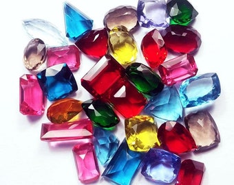 Mix lot of Glass Gemstone Topaz Faceted Cut Stone, Multi Color Stone, Jewellery Making Stone, Wholesale loose lot in 50-500 Caret Weight