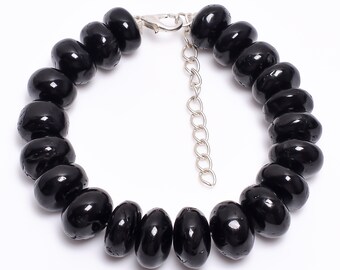 Bracciale Rondelle in onice nero AAA: gioielli con pietre preziose placcate in argento