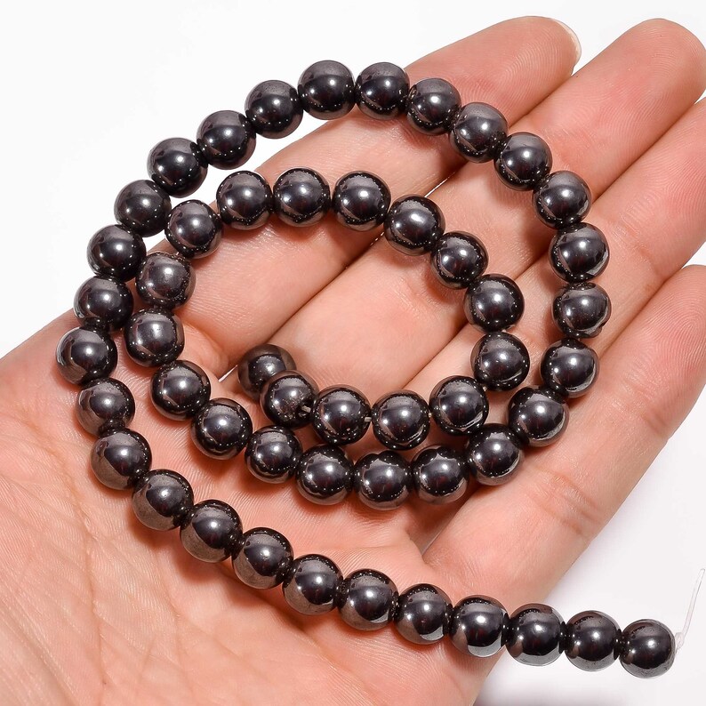 8mm Grade A Round Loose Beads 15.5 inch Full Strand-Wholesale Price-Beads In Bulk Titanium Noir Black Hematite Gemstone 6mm
