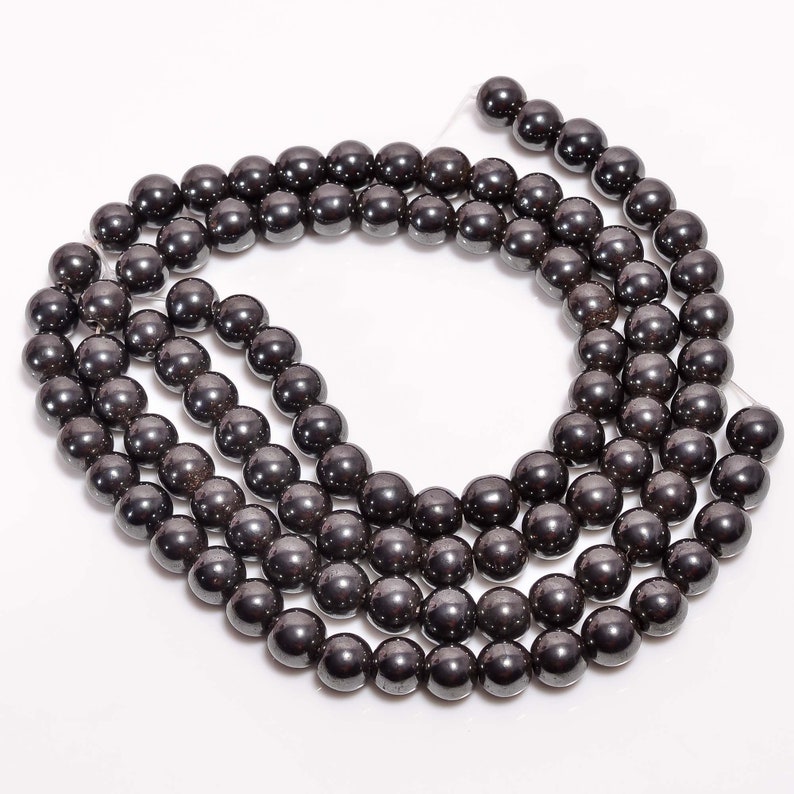 8mm Grade A Round Loose Beads 15.5 inch Full Strand-Wholesale Price-Beads In Bulk Titanium Noir Black Hematite Gemstone 6mm