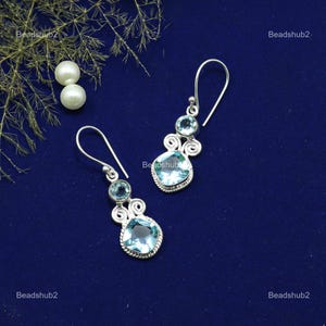 Sky Blue Topaz Silver Earrings, Square Gemstone Earrings Jewelry, Drop Earrings, Square Stone Earrings, 925 Solid Sterling Silver Earrings