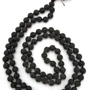 Lava Stone 108 Mala Necklace - Lava Stone Beads (Knotted) | Lava Beads 108 Mala Necklace, Gemstone Prayer Beads Lava Bracelet Japa Mala 108