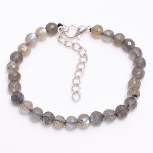 AAA+ Labradorite Round Faceted Bracelet, Natural Gemstone Bracelet, AAA Labradorite Bracelet, Silver Plated Bracelet, Stone Bracelet