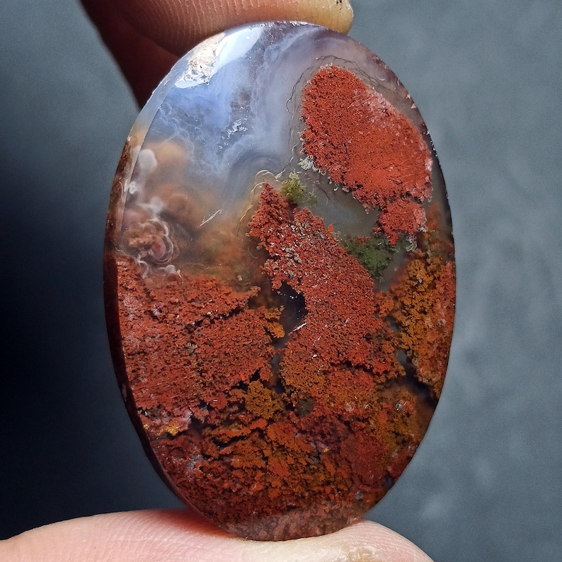 40ct Natural Green Brown Red GARDEN Moss agate ~3 Dimensional Picture~