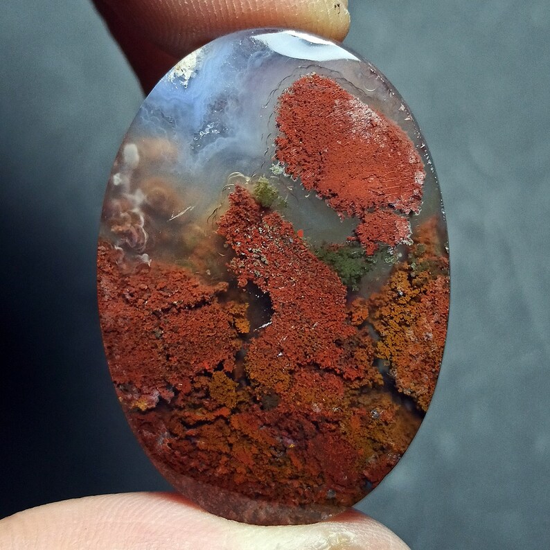 40ct Natural Green Brown Red GARDEN Moss agate ~3 Dimensional Picture~