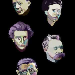 Existentialism philosophy group print writers, art print, original limited edition, gift, memorabilia, decor, poster, wall art