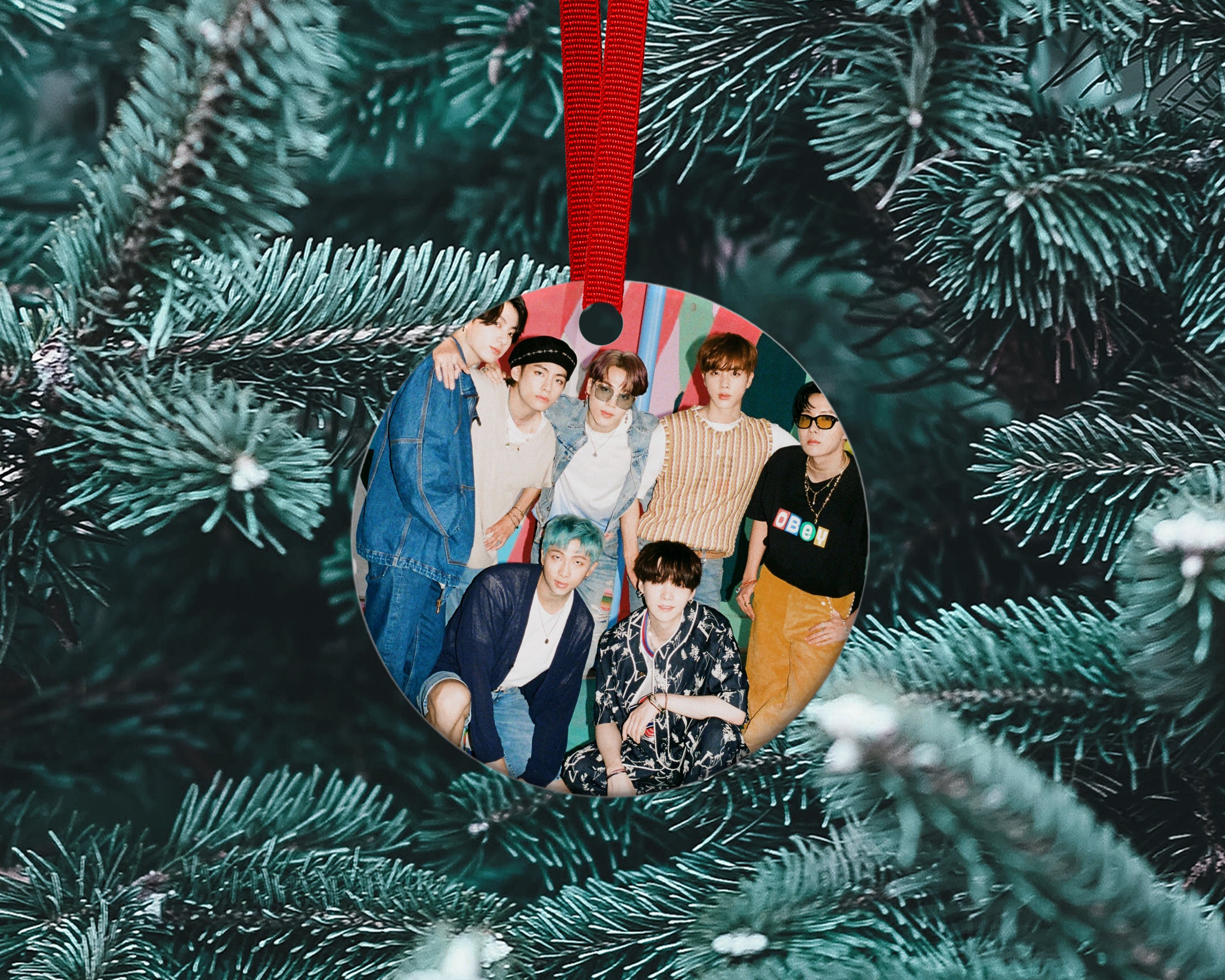 BTS Christmas Ornament, Snowy BTS Logo Ornament, Bts Floating Logo  Ornament, Bts Stocking Stuffer, Gift for BTS Army, Bts Holiday 
