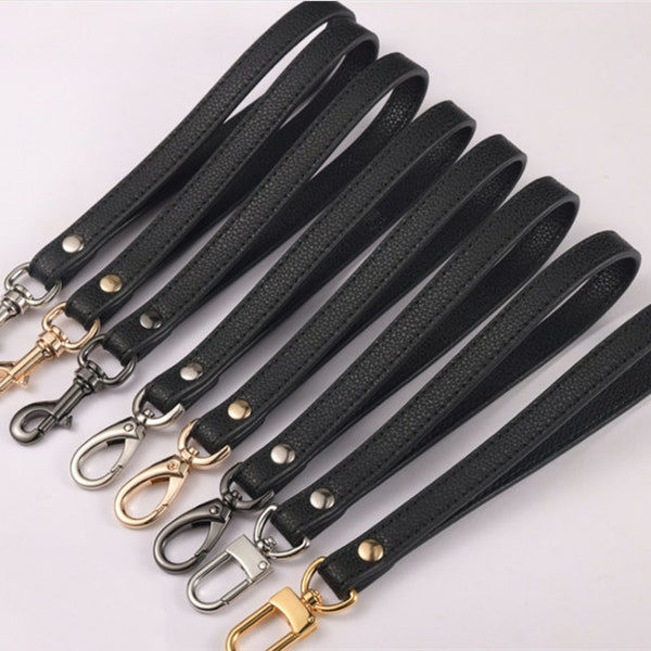 Remplacement Black Cowhide Wrist Strap Purse Chain, New Gold Silver Clasp Clutch Bag Chain, Handle Wristlet Purse Pouch CLIP-ON Wallet Chain