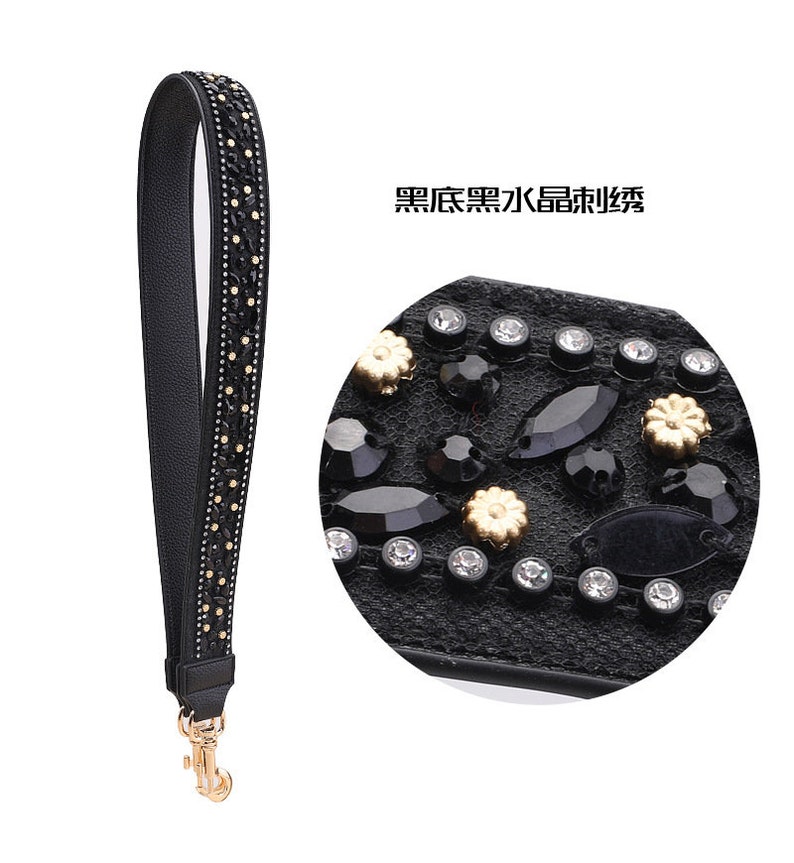 4.5cm Width 110cm Long Genuine Leather Embroidery Crystal Purse Strap Crossbody Strap Bag Pochette Handle Replacement Shoulder Handbag Chain