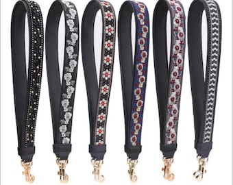 4.5cm Width 110cm Long Genuine Leather Embroidery Crystal Purse Strap Crossbody Strap Bag Pochette Handle Replacement Shoulder Handbag Chain