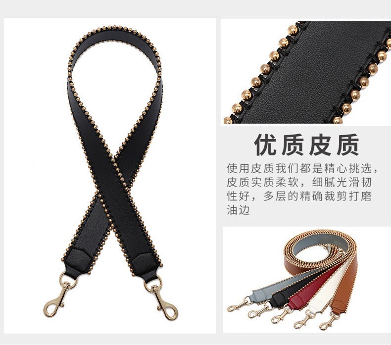 4cm Width 105cm Long, Genuine Leather Bead Pearl Purse Strap, Cross-body Strap, Bag Pochette Handle, New Replacement Shoulder Handbag Chain