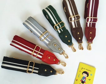 1Pc 5cm Largeur Réglable 80-130cm Stripe Purse Strap Belt With PU Leather, Cotton Webbing Shoulder Handbag Handle Chain, Crossbody Bag Strap