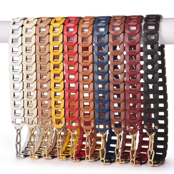 1 Pcs 4.5cm Largeur 105cm Long Colorful Genuine Leather Purse Strap, Crossbody Strap, Bag Pochette Handle, Replacement Shoulder Handbag Chain