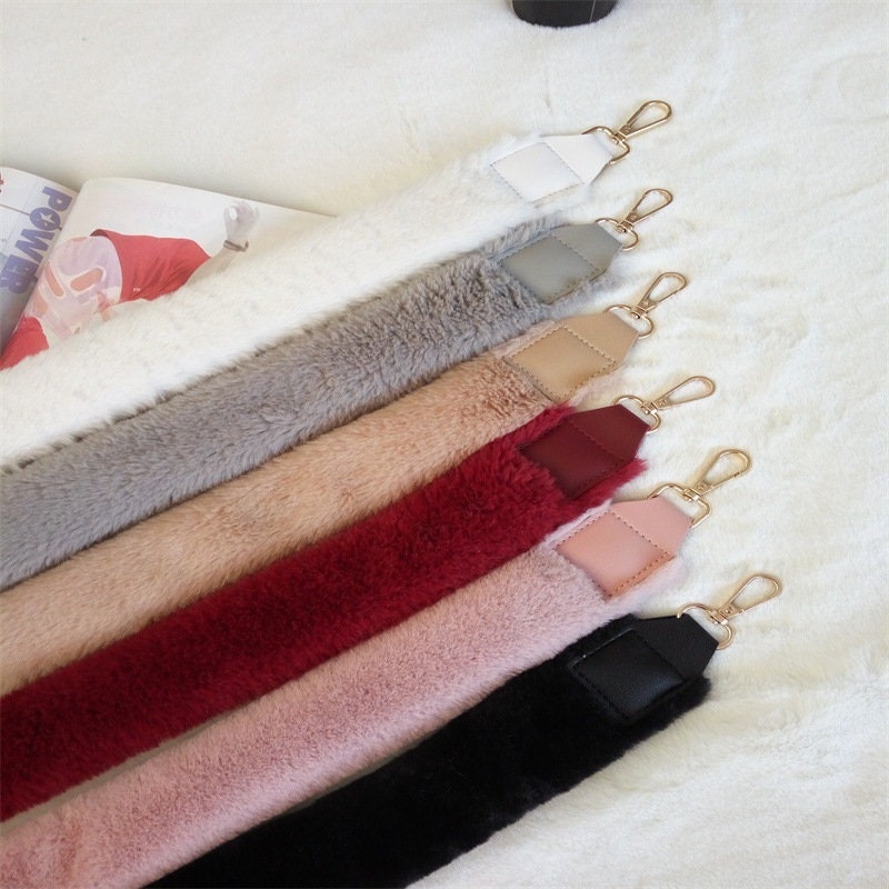 100cm Length White Pink Khaki Black Fluffy Fur Purse Strap