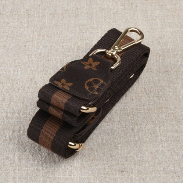3.8cm Width Brown Stripe Crossbody Bag Strap, 53 inch Adjustable Shoulder Handbag Chain Strap, Thick Canvas Leather Purse Handle Replacement