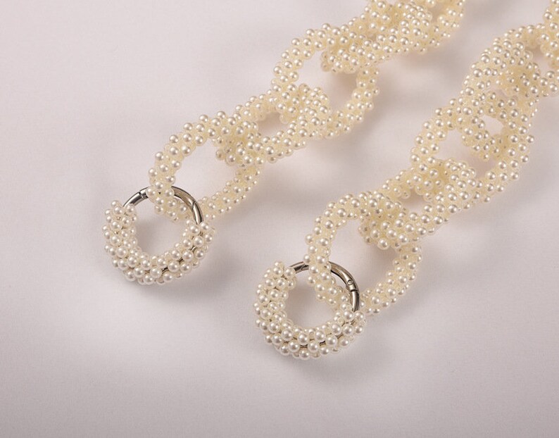 Fashion High Quality Pearls Purse Chain Strap Bling Gem Strap Chain O Rring Clasps Decorative Chain Handbag Strap Thick Bag Handle Chain