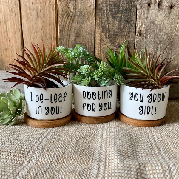 Support Planters, Succulent Planter Single or 3-Pack, You Grow Girl Planter, Small Cute Plant Pots