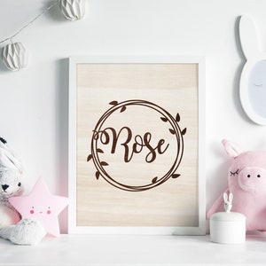 Couronne avec prénom personnalisable gravée sur bois / Tableau en bois personnalisé /Décoration chambre bébé et enfant / Garçon et Fille Couronne 1 (Rose)