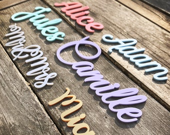 Acrylic first name / Size S / 25 colors / 12 typographies / Gold, silver, glitter, pink, blue / Children's room decoration / Wedding