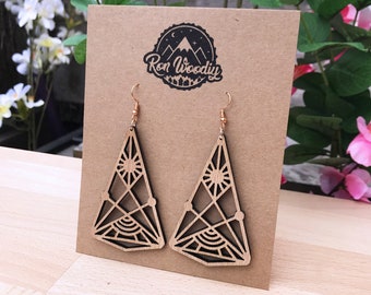 Earrings Wooden or Acrylic Geometry / Earrings Leaf / Customizable Size / Triangle - Line