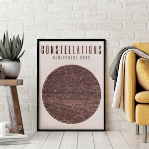 Tableau en bois / Constellations hémisphère nord / Carte du ciel / Etoiles / Univers / Espace