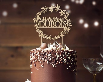 Cake Topper Couronne florale A en bois / Mariage / Décoration gâteau
