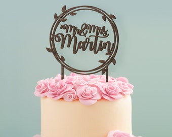 Cake Topper Couronne florale B en bois / Mariage / Décoration gâteau